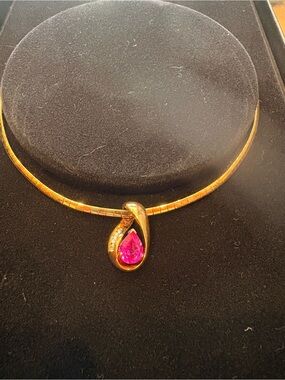 .925 Gold Bonded Choker with Lab Simulated Pink Sapphire